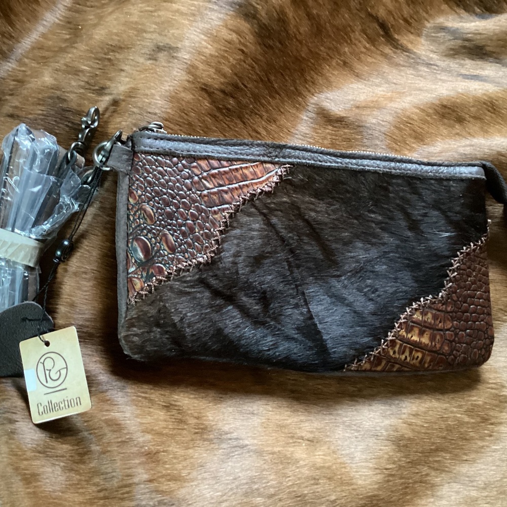 Genuine Leather Hair On Hide Crossbody Clutch Handbag